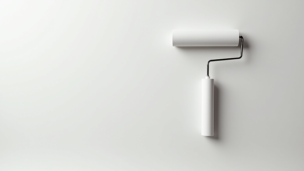 Close-up view of paint roller applying white paint on smooth wall