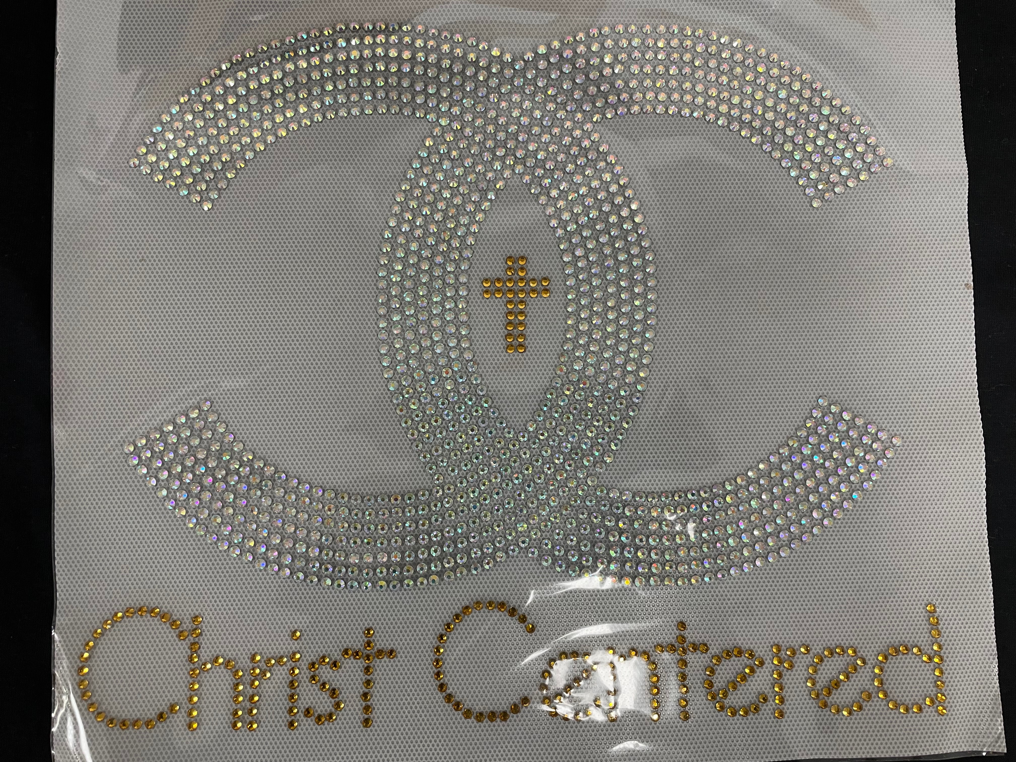 Gold Cross Christ Centered Rhinestone Transfer