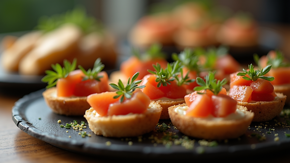 Eye-level view of a beautifully arranged gourmet appetizer platter