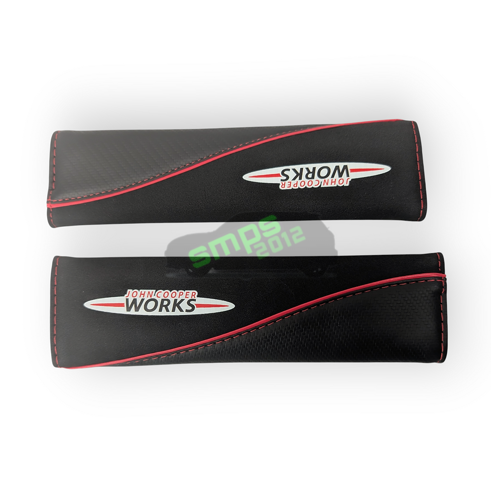 Thumbnail: Black Suede and Leather Carbon Look Seat Belt Shoulder Pads for MINI JCW – 2pcs