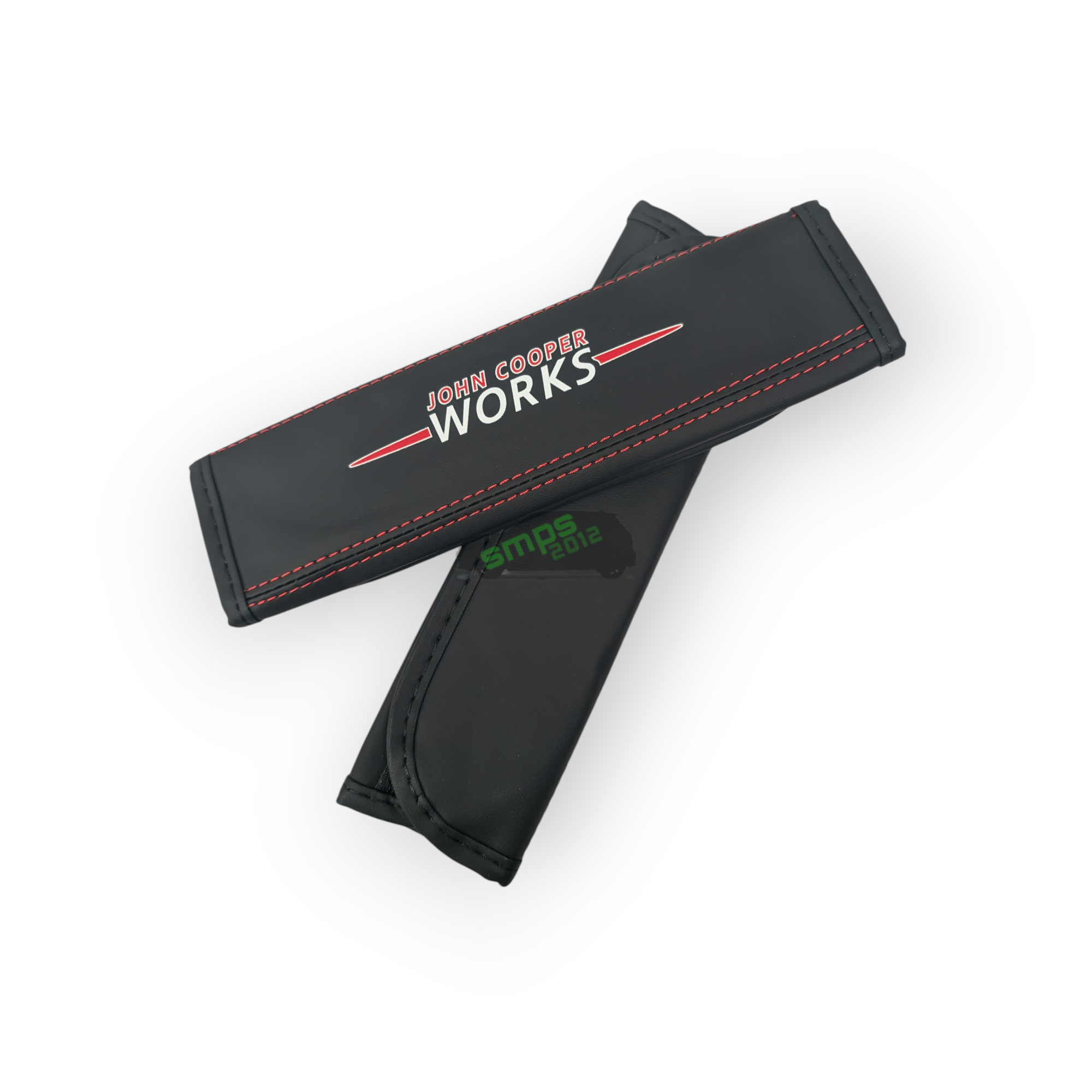 Leather Seat belt Shoulder Pad Cover for MINI JCW (Older model) 2pcs, Black, Red