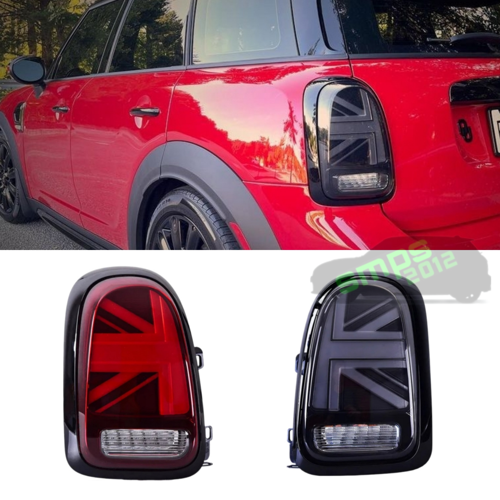 Full LED Union Jack Tail Lights for MINI F60 Countryman (2017–2023) Smoked, Red