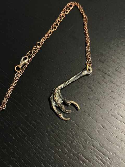 Hand molded dark bronze BLACKBIRD CLAW NECKLACE Melesmeles