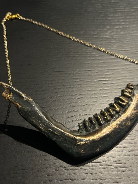 Hand molded dark bronze DEER JAW NECKLACE Melesmeles