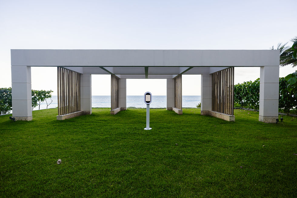 Modern white pavilion with photo booth