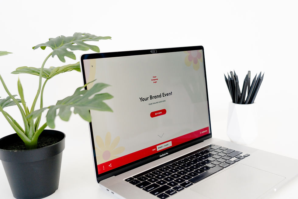 Laptop screen displaying a Corporate Events brand page.