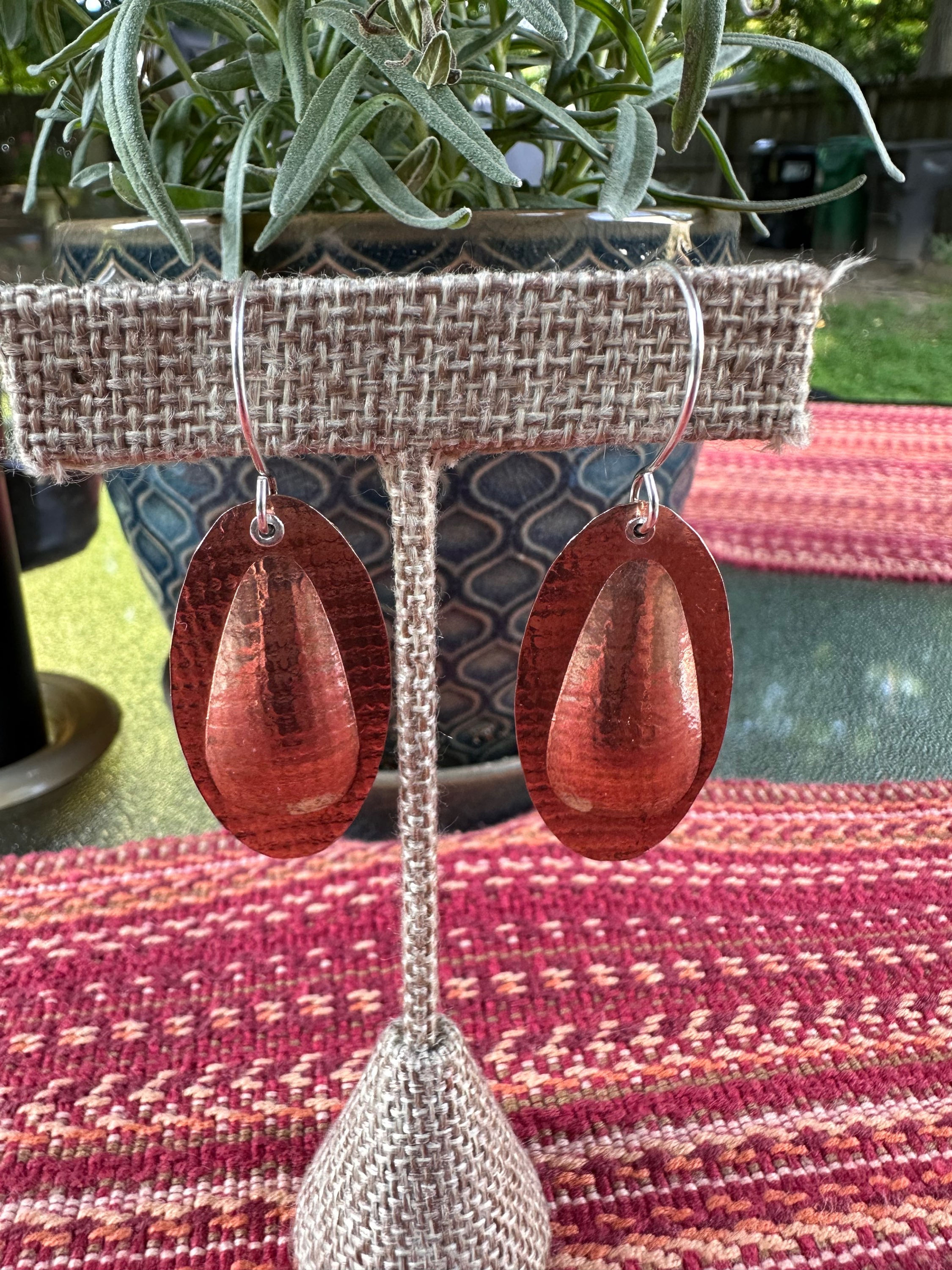 One of a kind, hand crafted copper and sterling earrings.