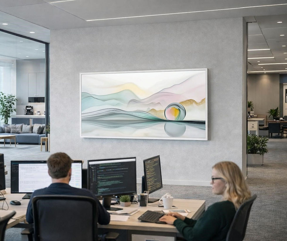 איור אבסטרקטי עדין של גלים וכדור זכוכית בצבעי פסטל.  מוסיף תחושת יוקרה ורוגע לכל חלל. הדפס איכותי לרכישה אונליין במגוון גדלים