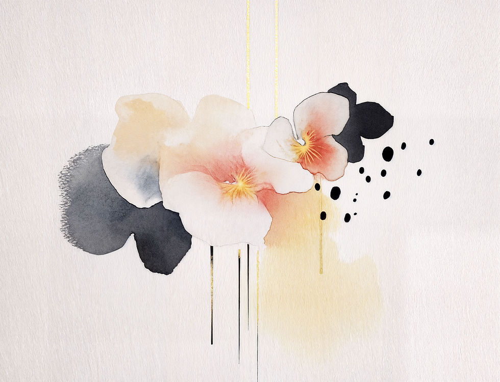 איור של  סחלב בסגנון יפני מינימליסטי בשחור-לבן, עם נגיעות צבע עדינות. היצירה משדרת אלגנטיות, איזון והרמוניה, ומתאימה לעיצוב מ