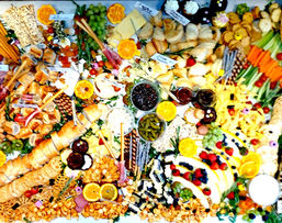Snapshot from above the grazing table showing the full delicious food spread