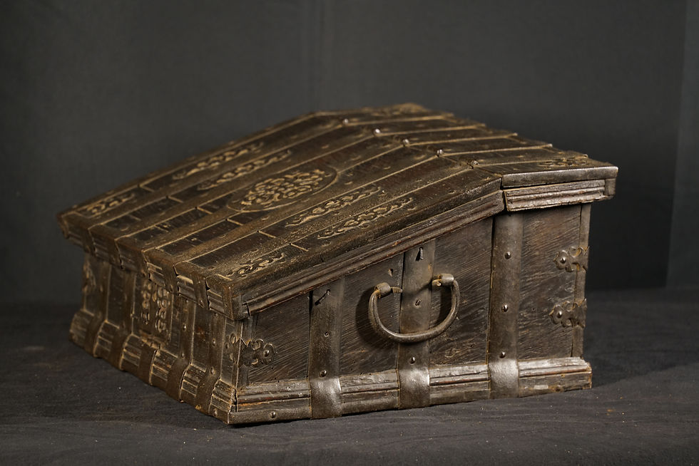 Thumbnail: German oak and iron desk box with inner compartments, circa 1600 (Y36)