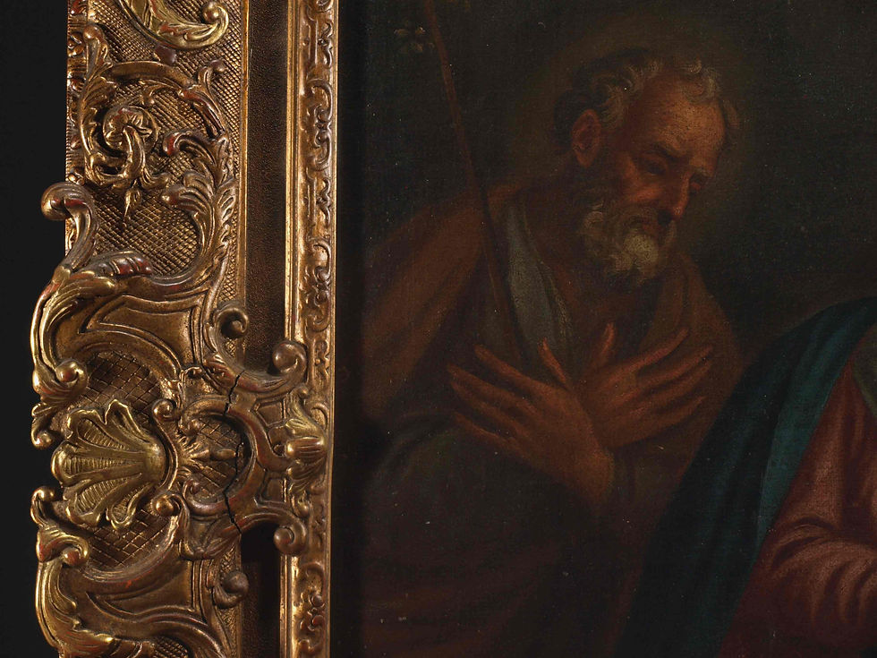 Thumbnail: A large oil on canvas manger scene in a guilded frame  (G27)