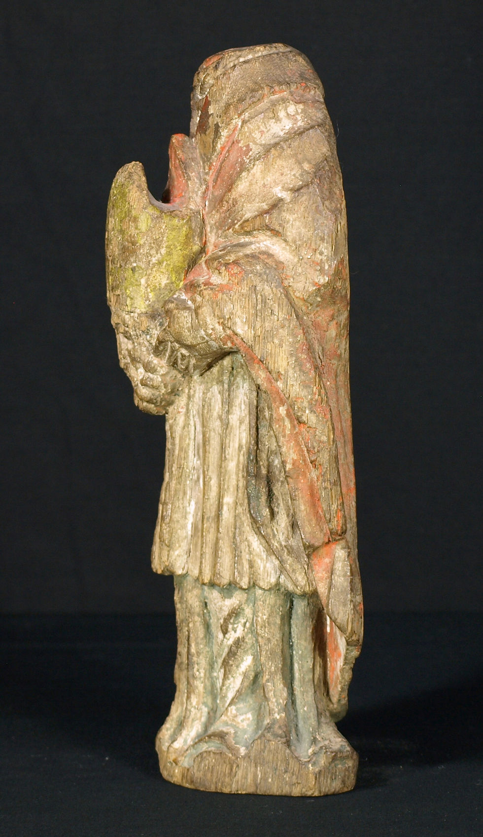 Thumbnail: A small wooden sculpture of St. Denis, 15th century, 11"  (Q41)