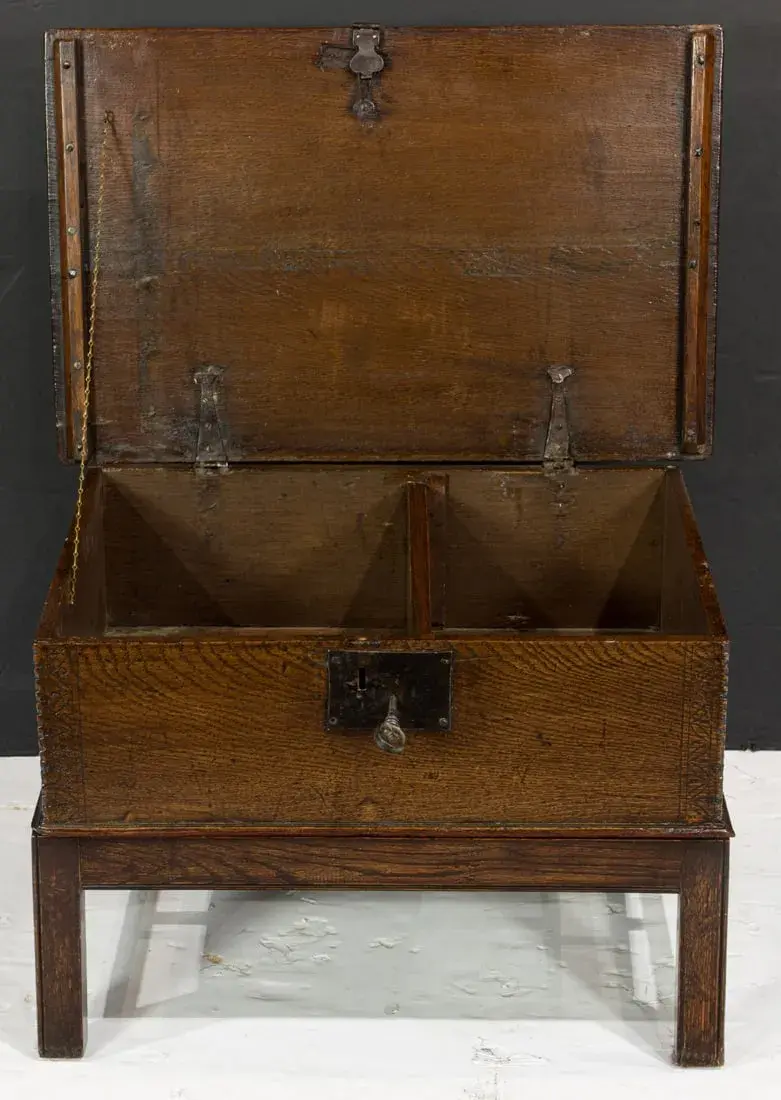 Thumbnail: An oak document box, 18th century, on later stand (Y14)