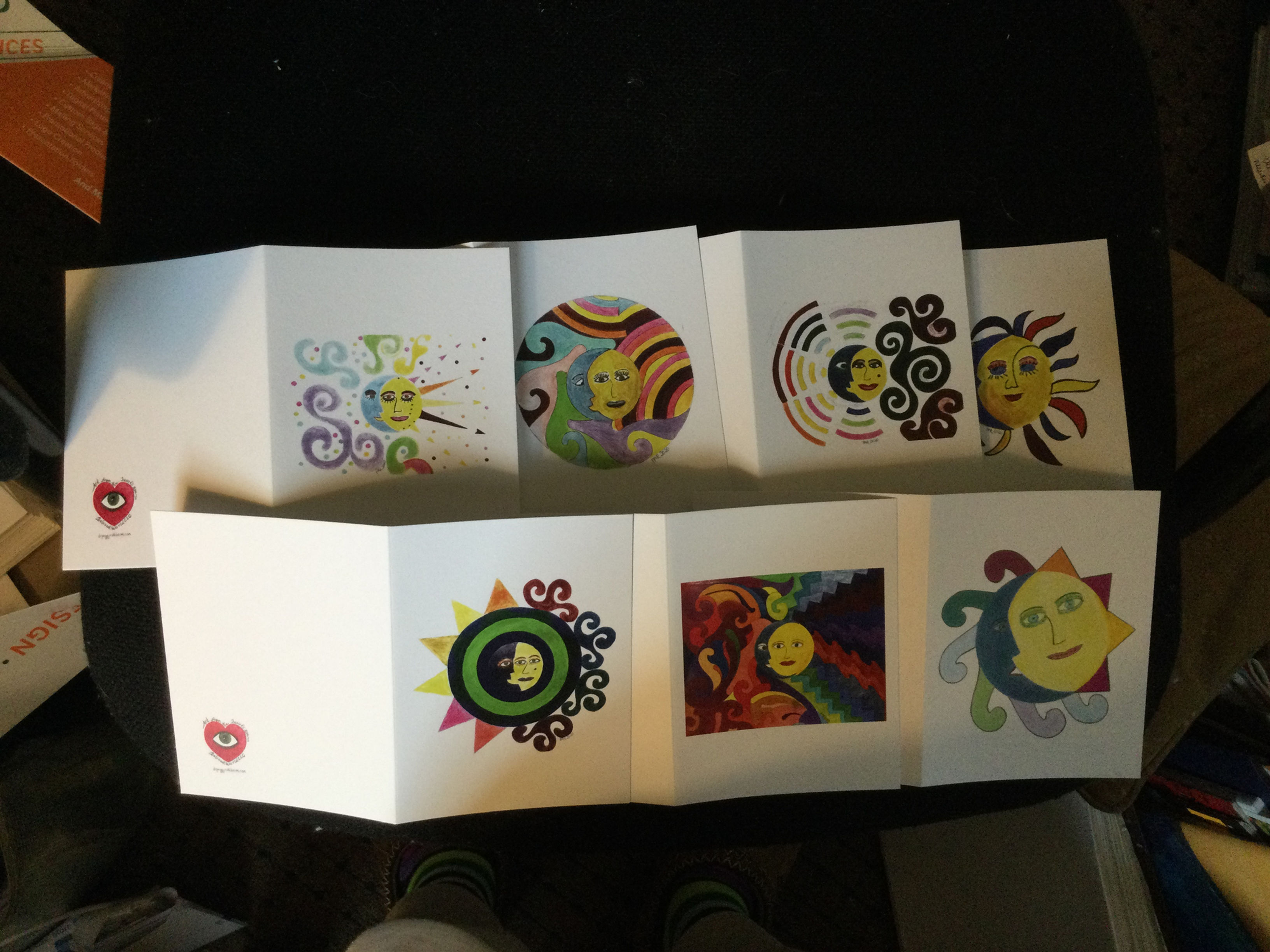 Homemade Cards - Sun and Moon (7 cards included)