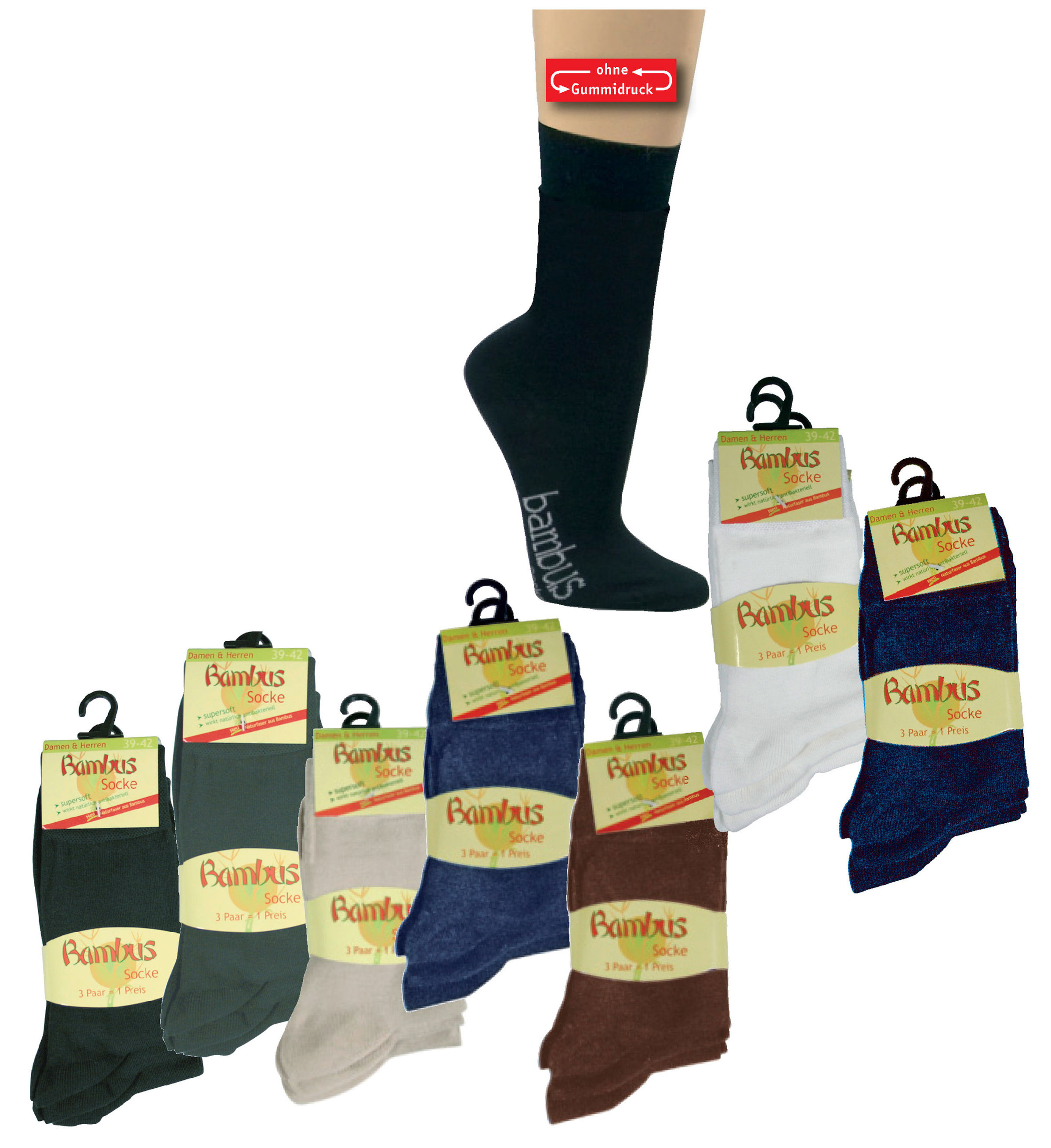 Bambussocken normallang, 3 Paar