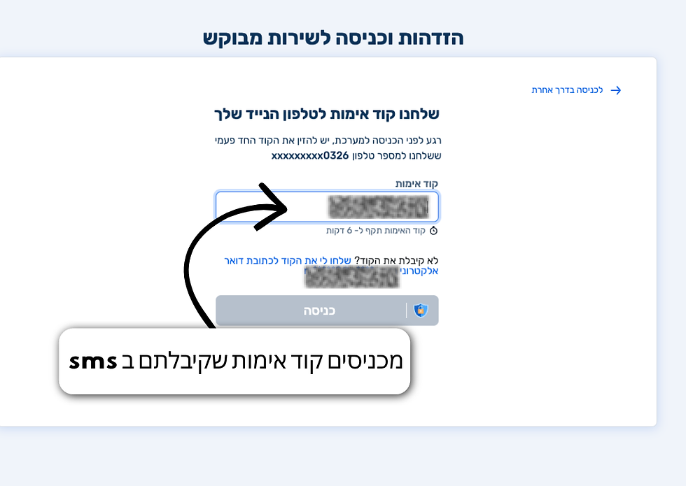 הזנת קוד אימות SMS במערכת ההזדהות הלאומית