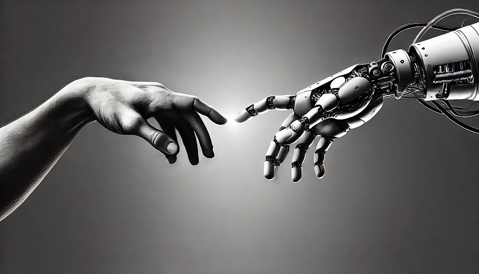 A human hand approaching a robot's hand.