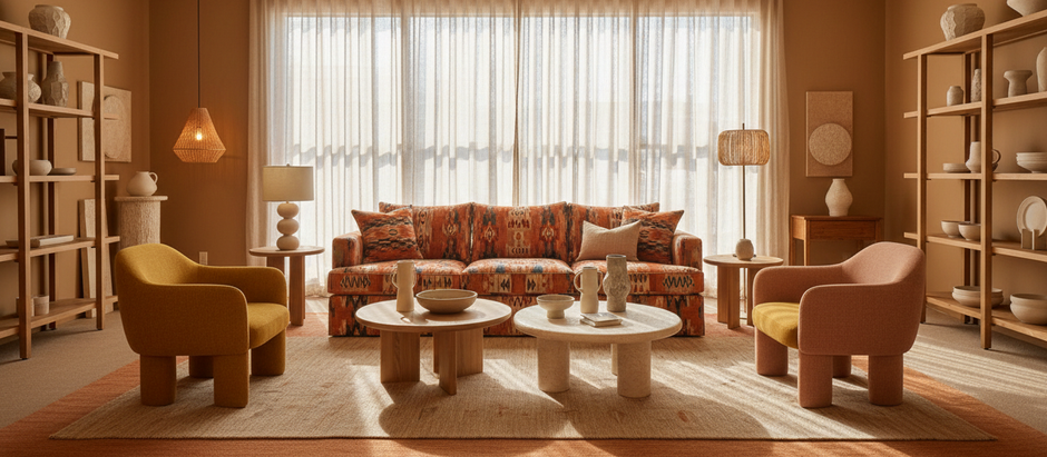 Vegas Market Highlights Patterned Furniture Warm Earth Tones and Organic Shapes in a Collaborative Design Community