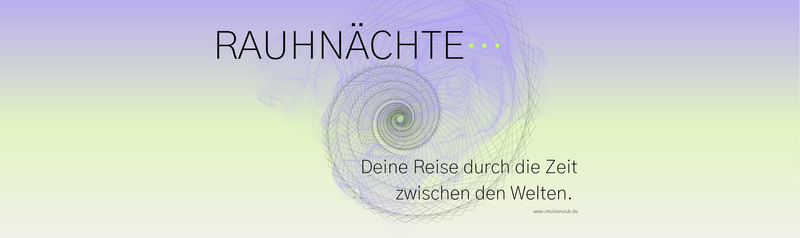 Violette Nebula als Symbol der feinstofflichen Zeit der Rauhnächte die durch eine Spirale in Bewegung bleibt. Unterlegt ist die Grafik durch einen Hintergrund mit violet-limettefarbigem Verlauf.