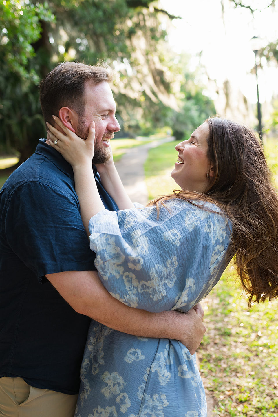 a couple looking at each other smiling
