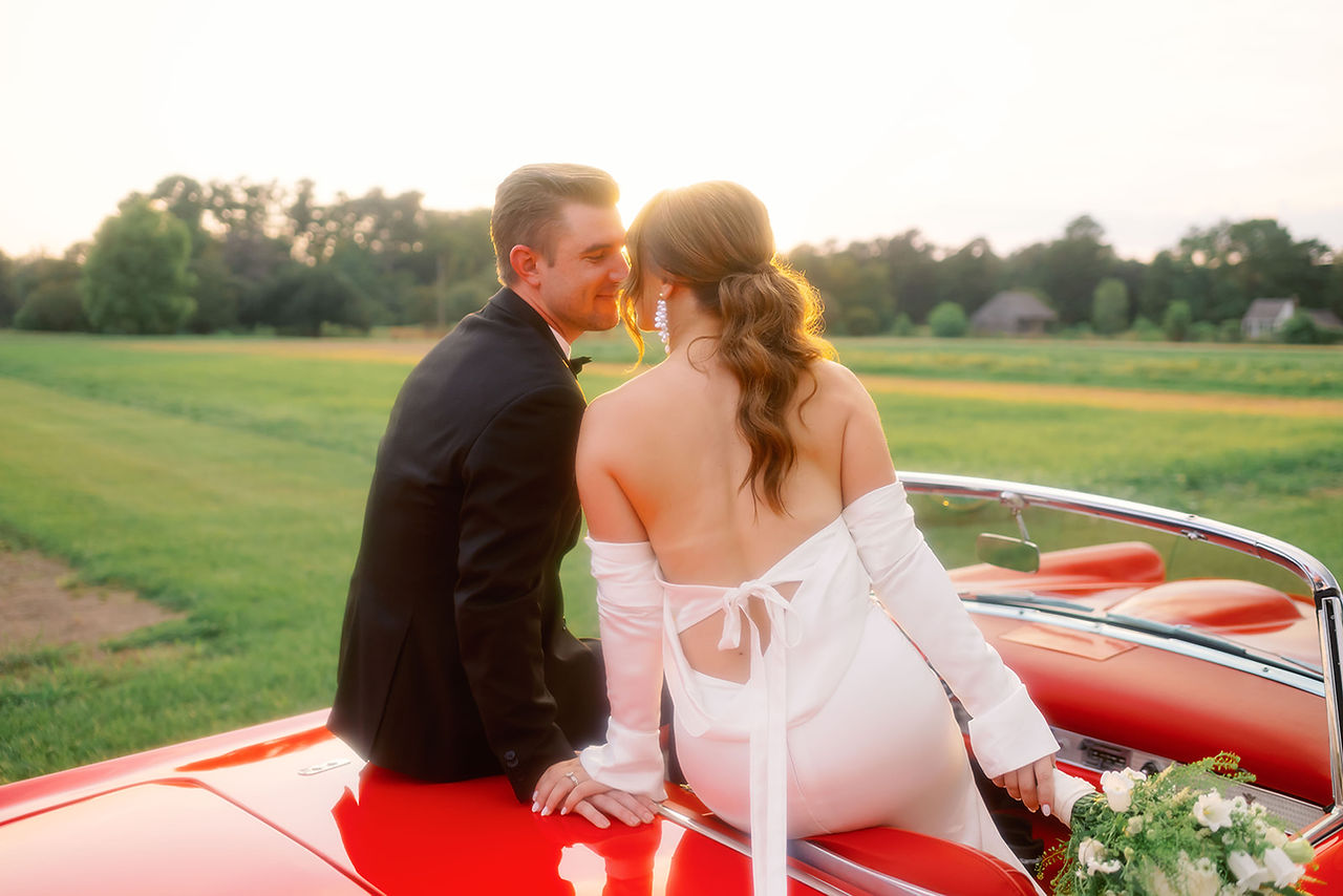 Baton Rouge wedding photos with vintage car on film taken by New Orleans Wedding and Portrait photographer Sierra Beaulieu