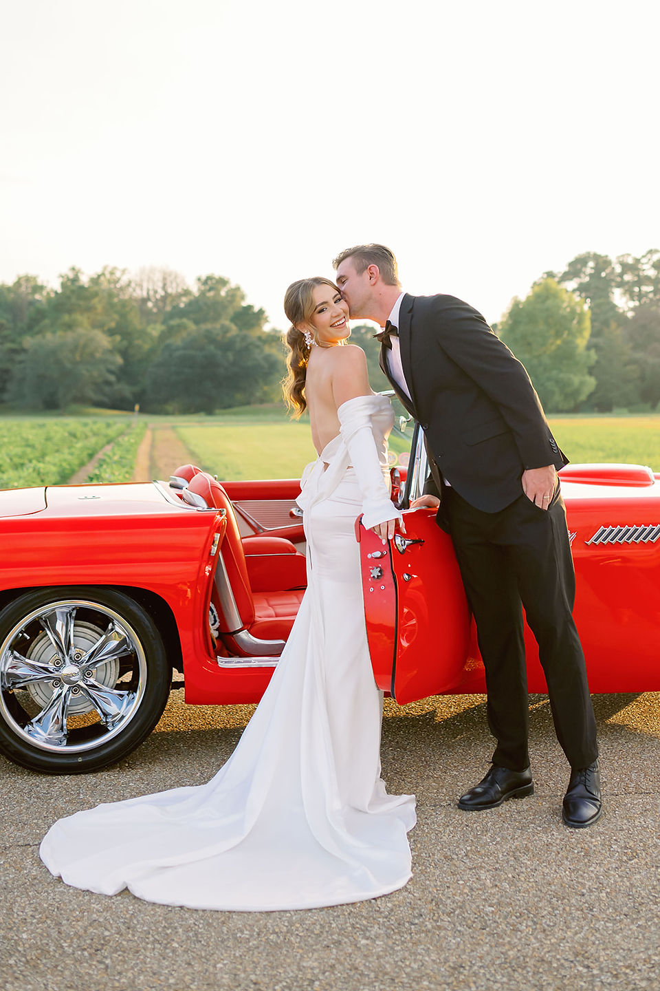 Baton Rouge wedding photos with vintage car on film taken by New Orleans Wedding and Portrait photographer Sierra Beaulieu