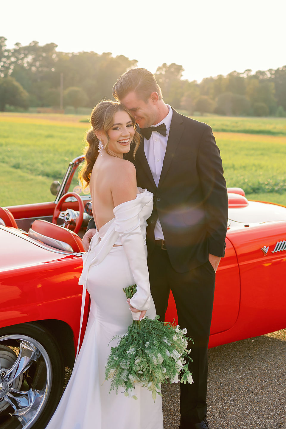 Baton Rouge wedding photos with vintage car on film taken by New Orleans Wedding and Portrait photographer Sierra Beaulieu