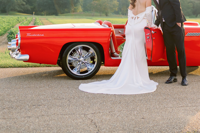 Baton Rouge wedding photos with vintage car on film taken by New Orleans Wedding and Portrait photographer Sierra Beaulieu 