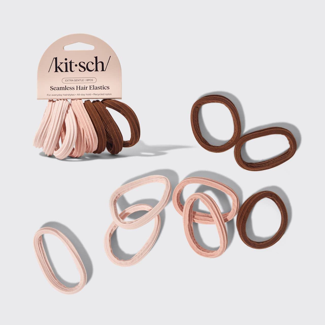 Recycled Seamless Hair Elastics 8pc Set- Rosewood