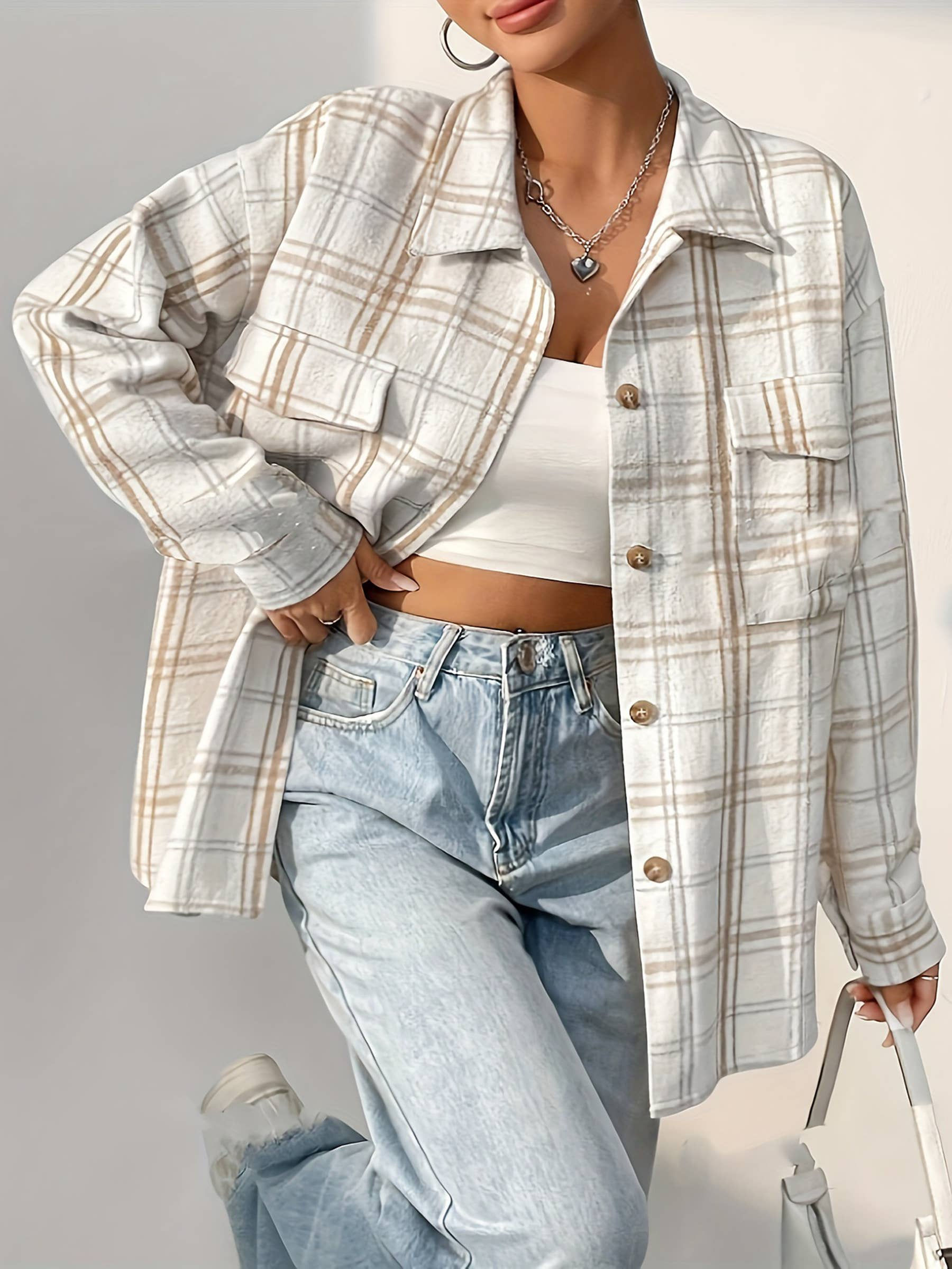 Polo Collar Checkered Long Sleeved Shirt
