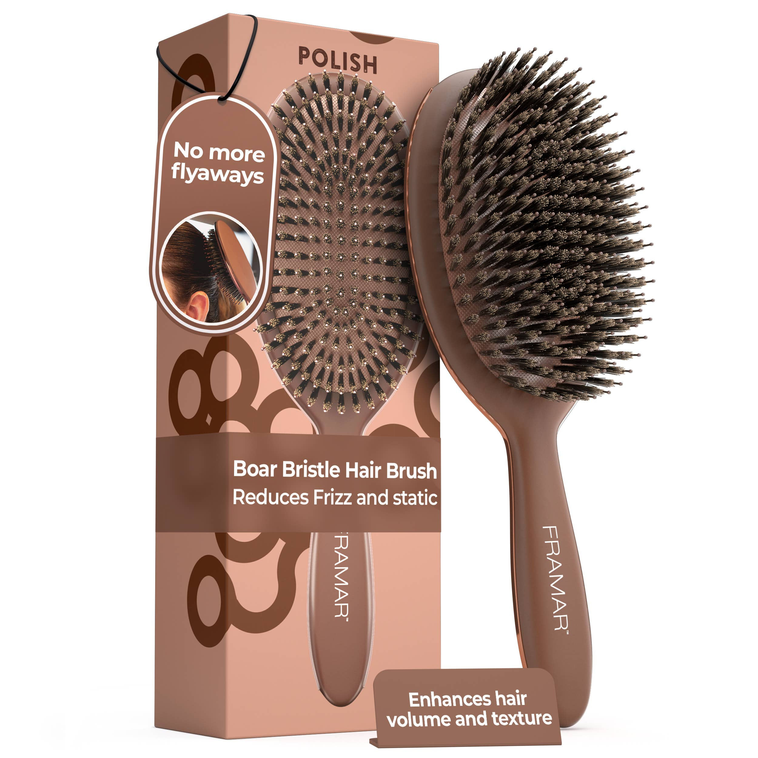 FRAMAR Boar Bristle Hair Brush, Boar Brush For Hair - Brown
