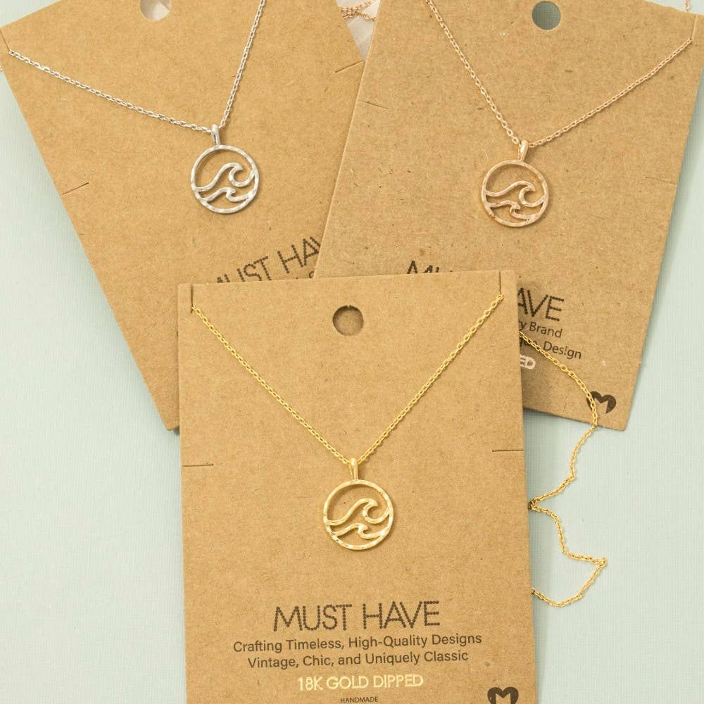 Gold Dipped Wave Coin Pendant Necklace