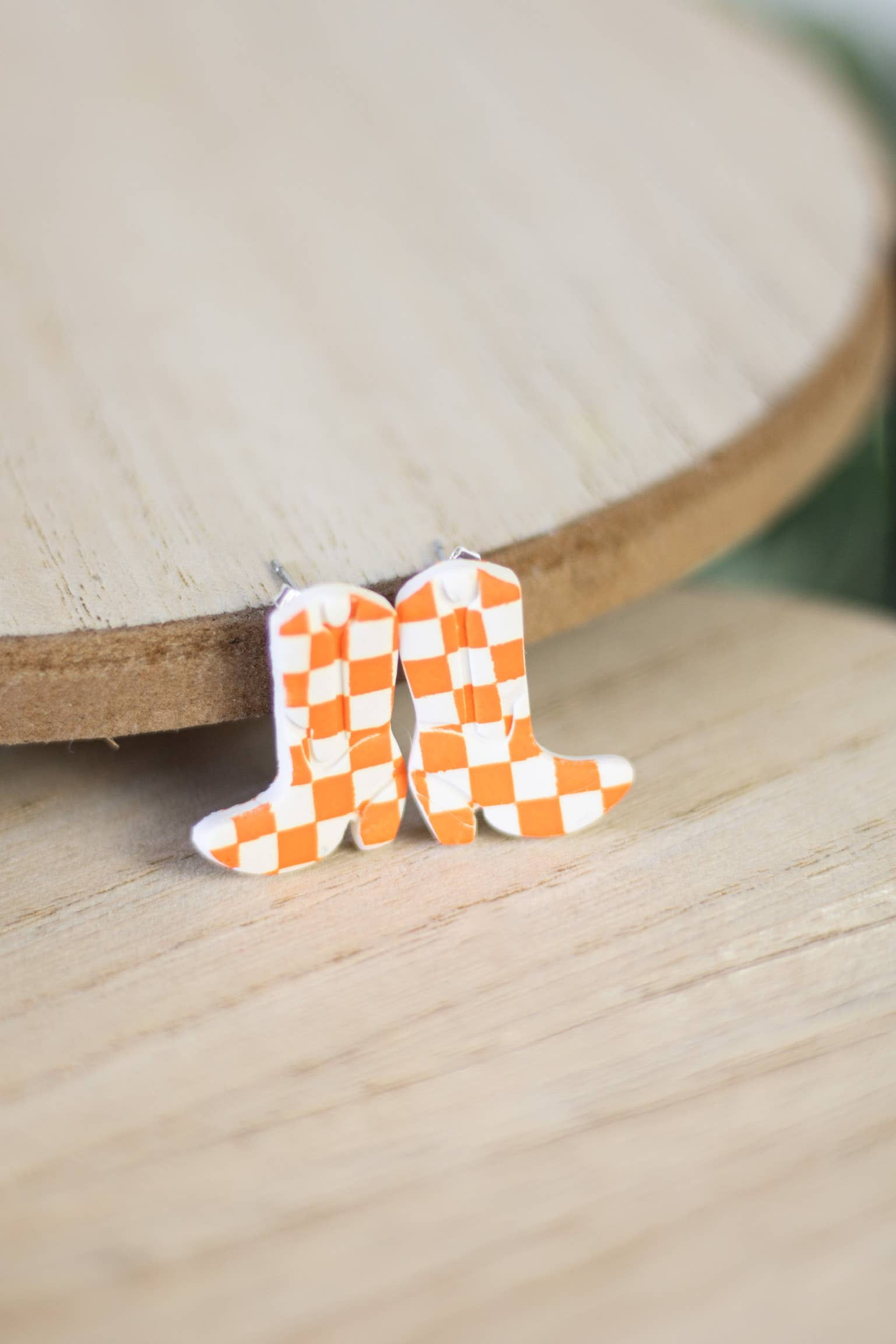 Orange and White Checkered Cowboy Boots