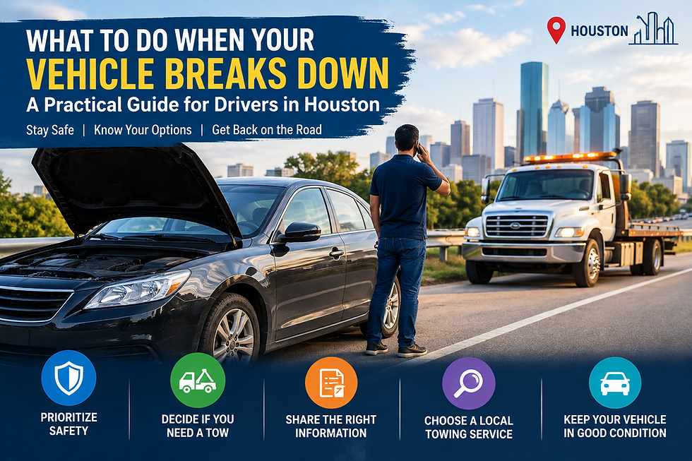 24 Hour Towing Houston, TX: What to Do When Your Vehicle Cannot Move