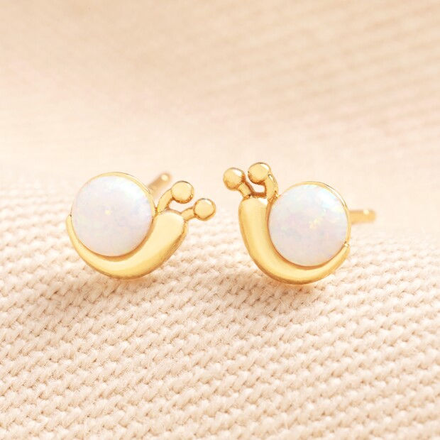 Opal Snail Stud Earrings in Gold