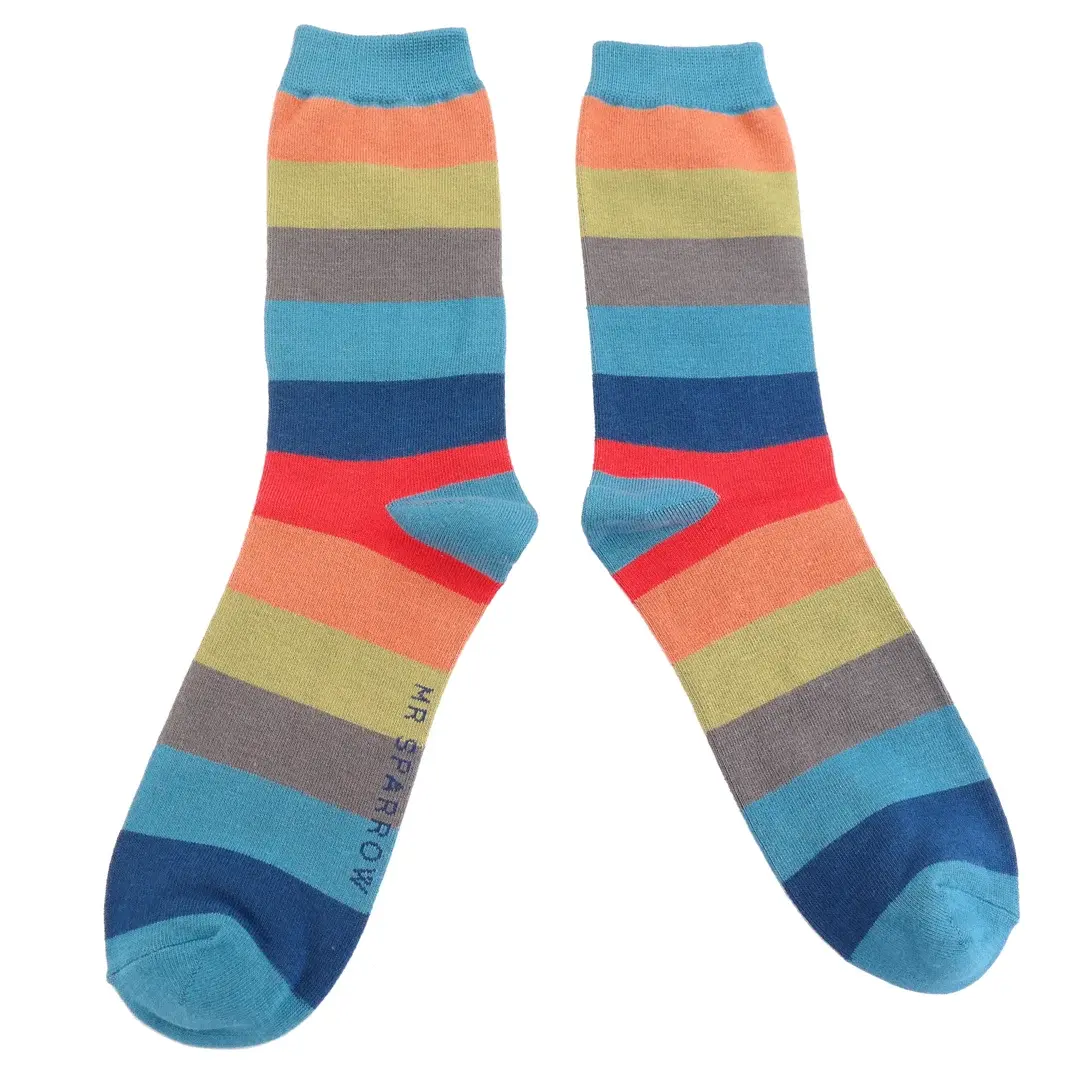 Mr Sparrow Wide Stripes Teal Socks