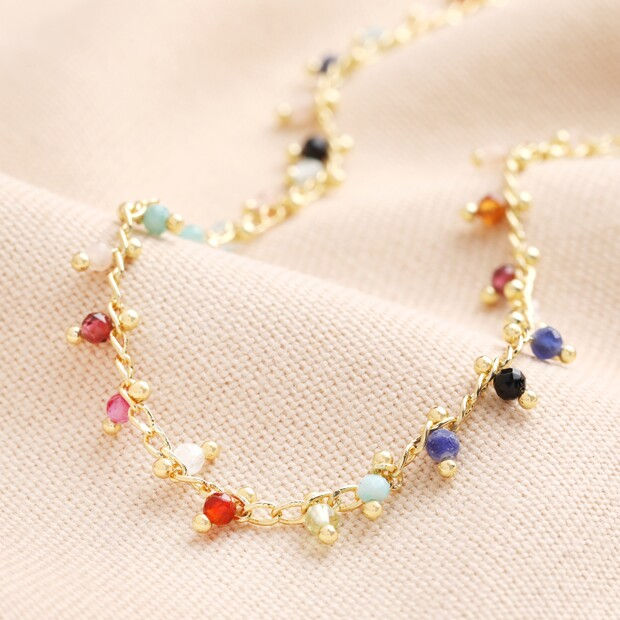 Colourful Semi-Precious Stone Tiny Droplet Necklace in Gold