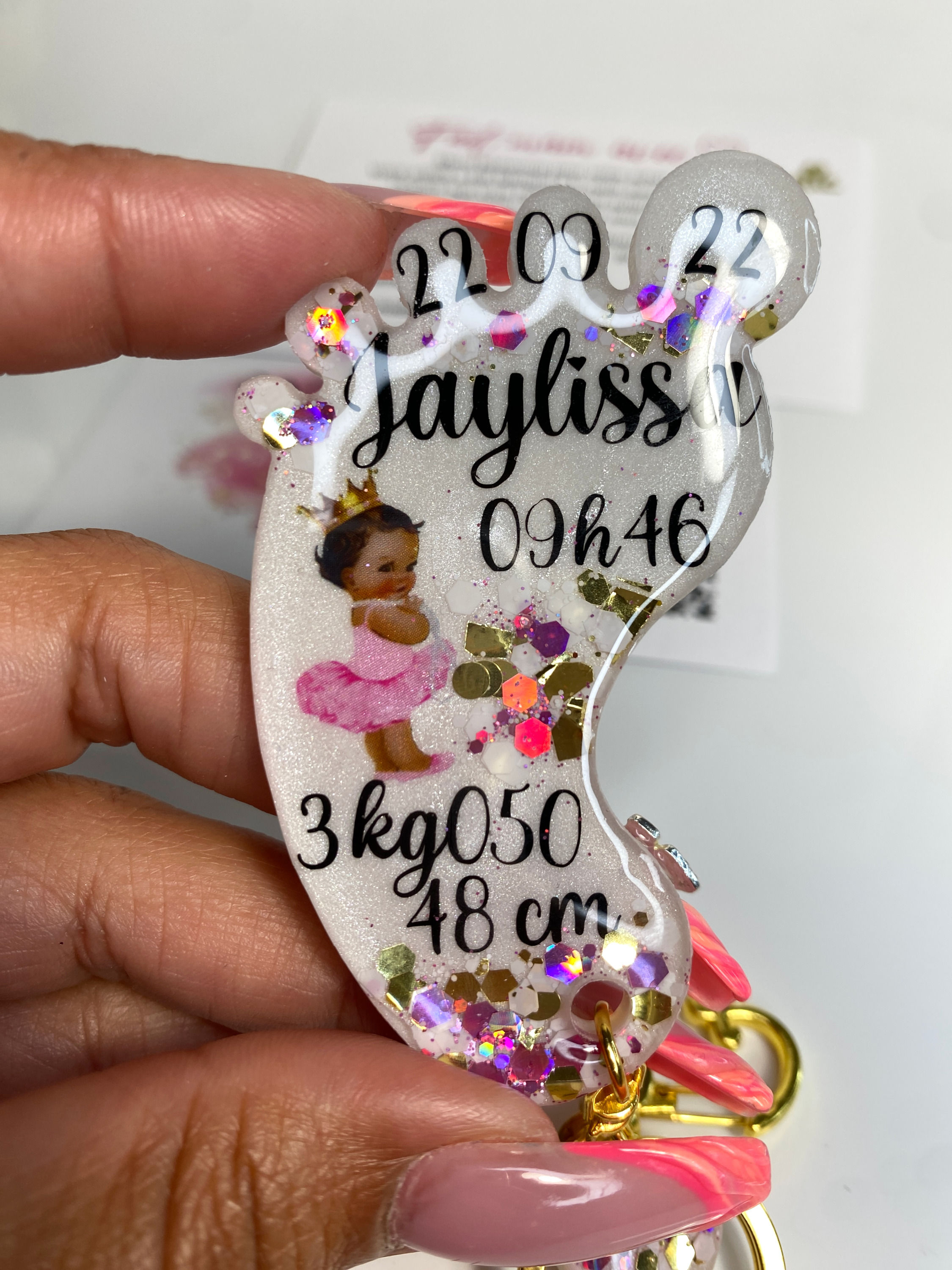 Porte-clés "informations naissance" (Pied de bébé)