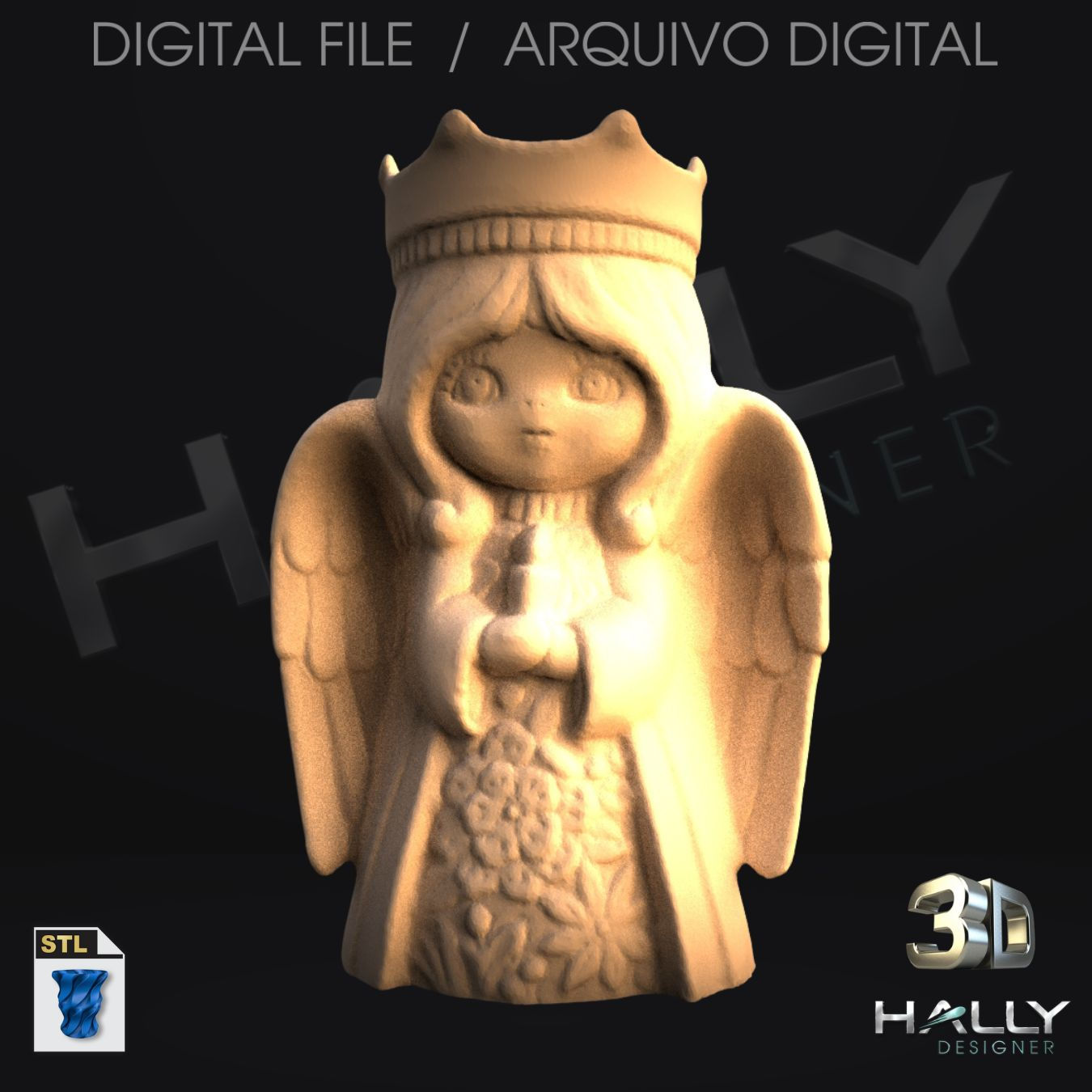 Arquivo Impressora 3D - STL - CNC - Anjinha com Coroa