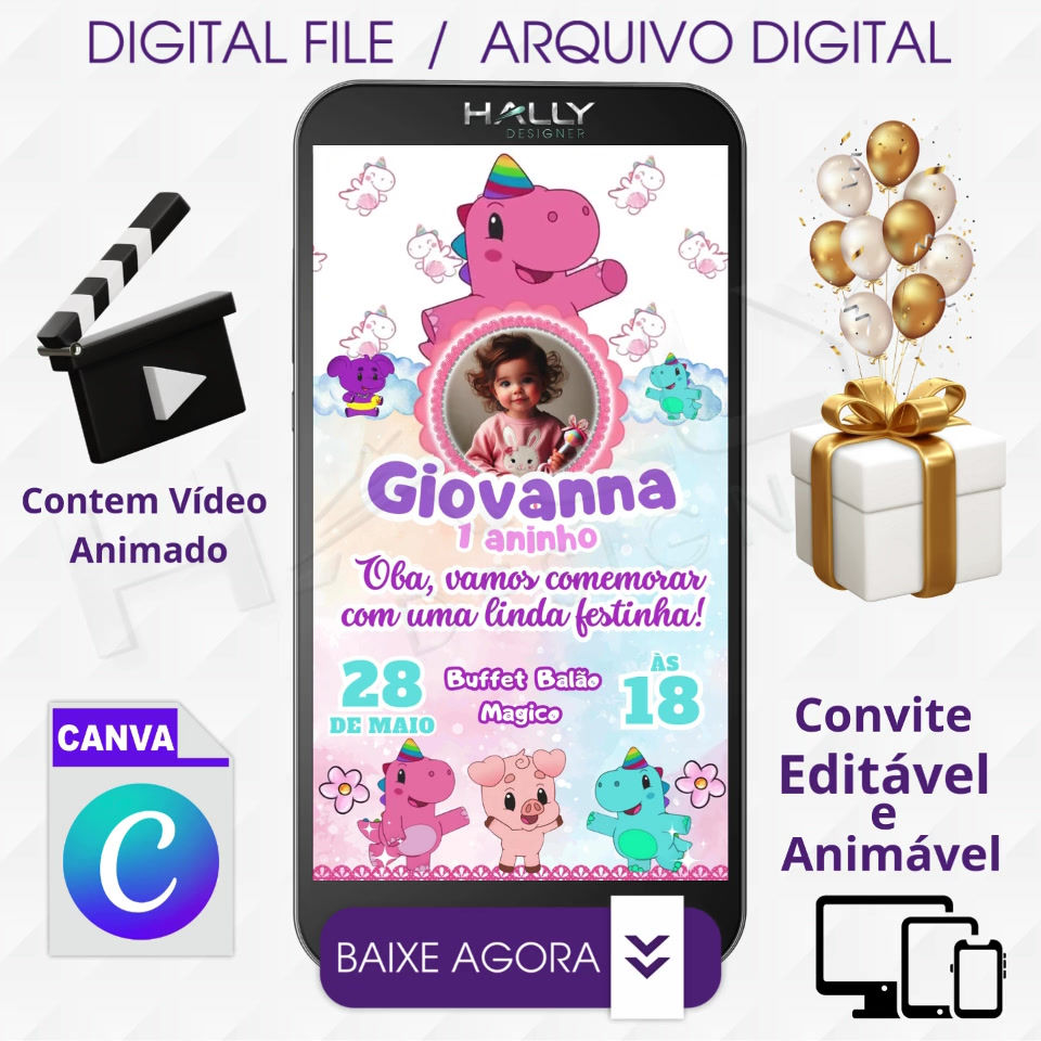 Convite Digital Animado Edite no Canva - Baby Tunes