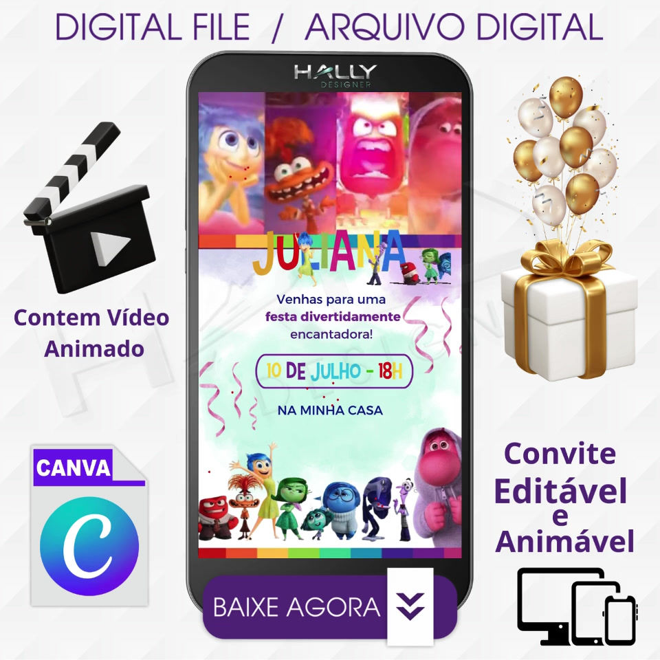 Convite Digital Animado Edite no Canva -divertidamente