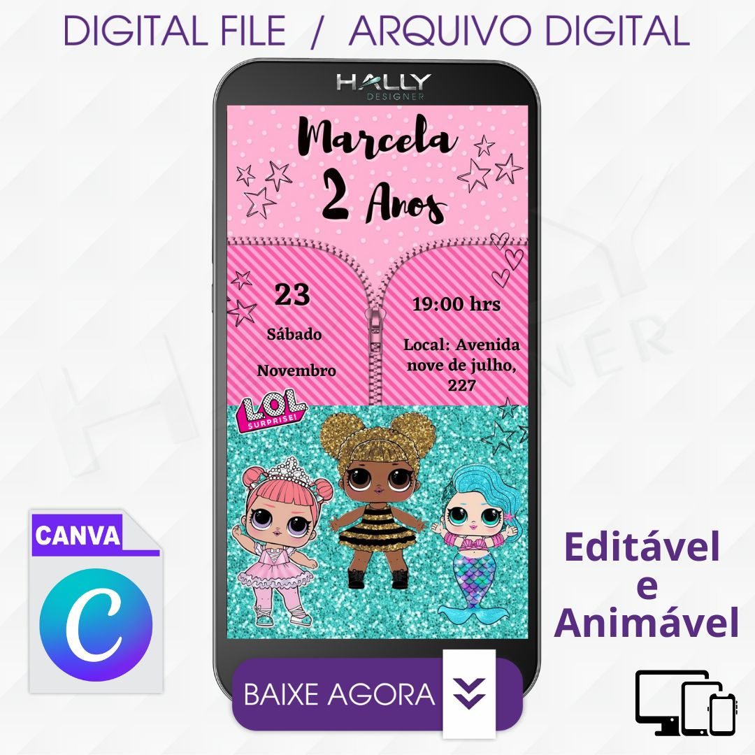 Convite Digital Editável em Canva - Lool Pool