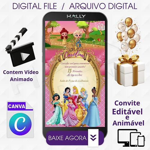 Convite Digital Animado Edite no Canva - Disney