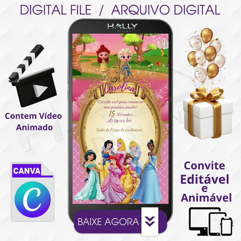Convite Digital Animado Edite no Canva - Disney