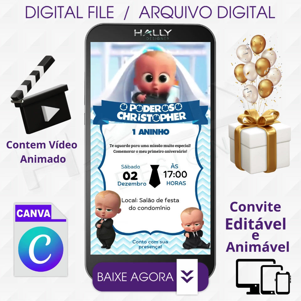 Convite Digital Animado Edite no Canva - Poderoso Chefinho