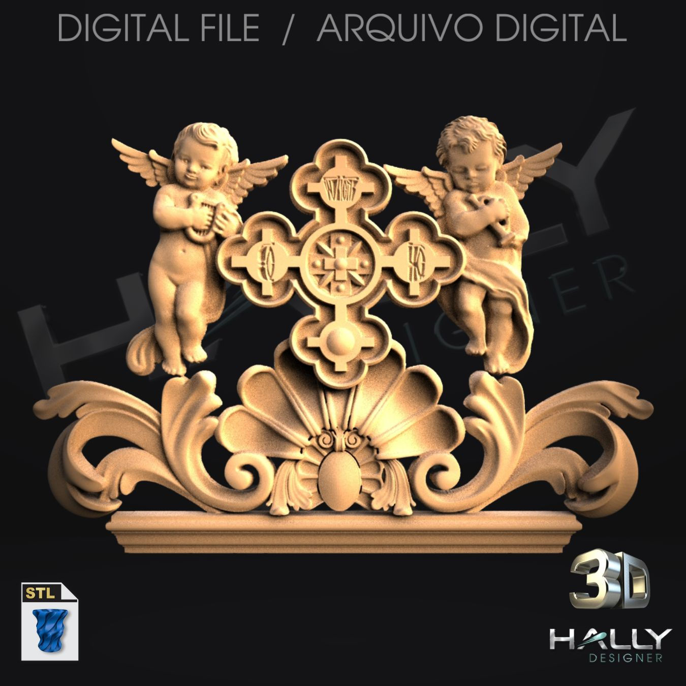 Arquivo Impressora 3D - STL - CNC - Anjos e a cruz sagrada
