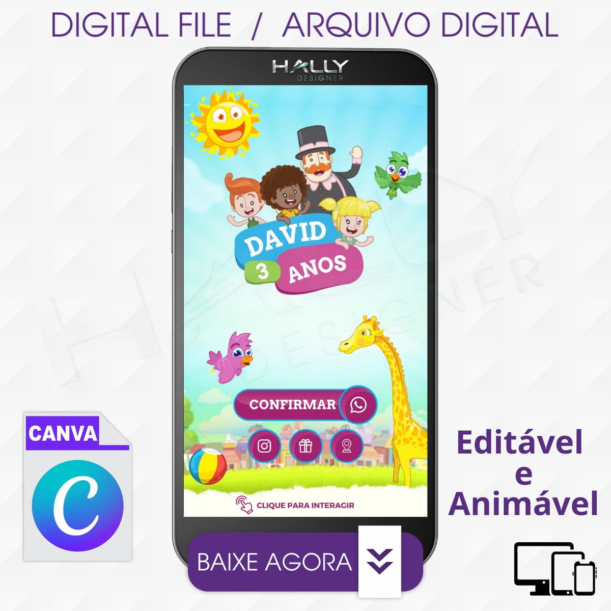 Convite Digital Editável no Canva - Mundo Bita