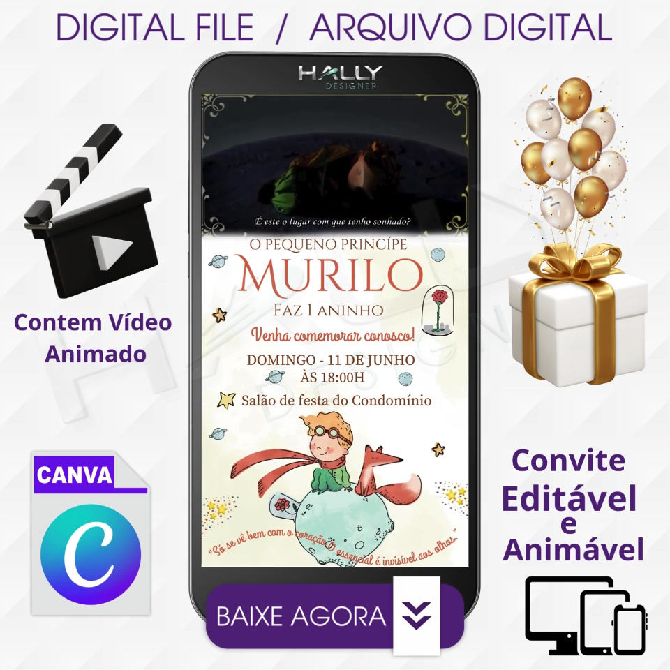Convite Digital Animado Edite no Canva - Pequeno Principe