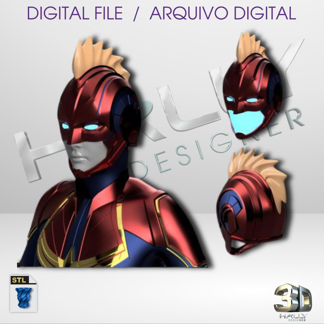 Arquivo Impressora 3D STL -  Capacete Capitã Marvel